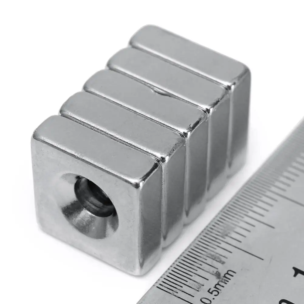 5Pcs 15x15x5mm N52 Square Hole Super Strong Blocks Rare Earth Neodymium Magnets For Acoustic field Electronics Electrical Field