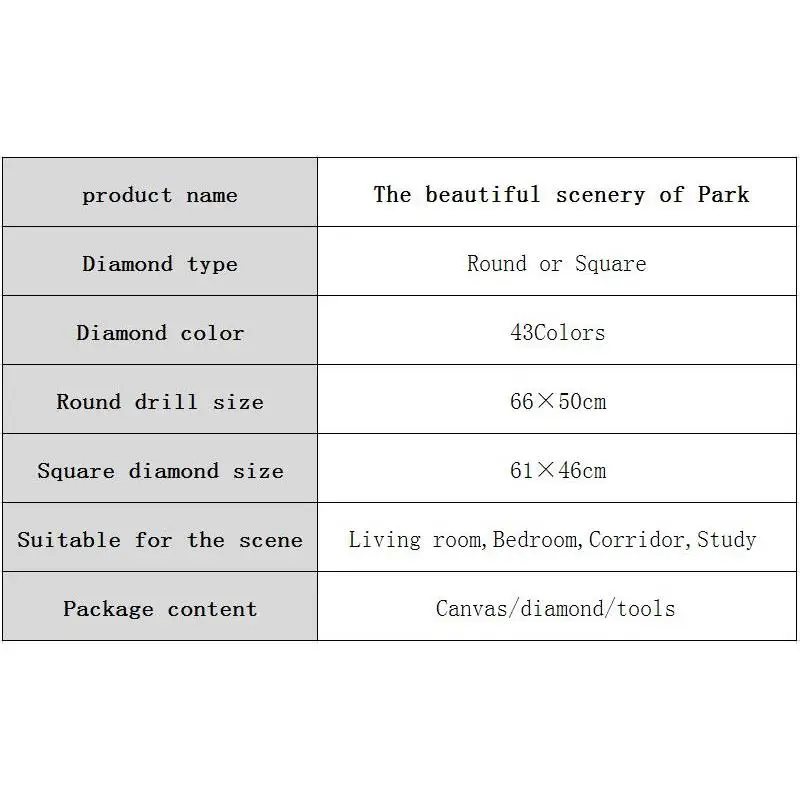 5D diamond embroidery beautiful park scenery pattern round square diamond set mosaic home decoration embroidery pattern handmade