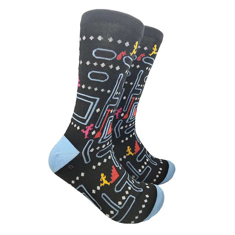 Man graphic socks combed cotton cartoon animal coin wine glass bicycle burger geometric pattern novel happy fun socks