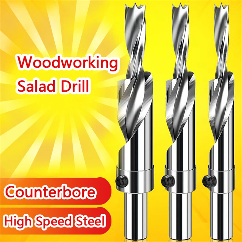 Woodworking Salad Drill 10mm Shank High Speed Steel Flat-bottomed Countersunk Head Two-stage Stepped Drill Bit