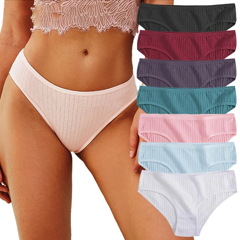 Cotton Panties Breathable Striped Women\'s Cotton Briefs Sexy Female Underpants Underwear Women Solid Skin-Friendly Lingerie M-XL