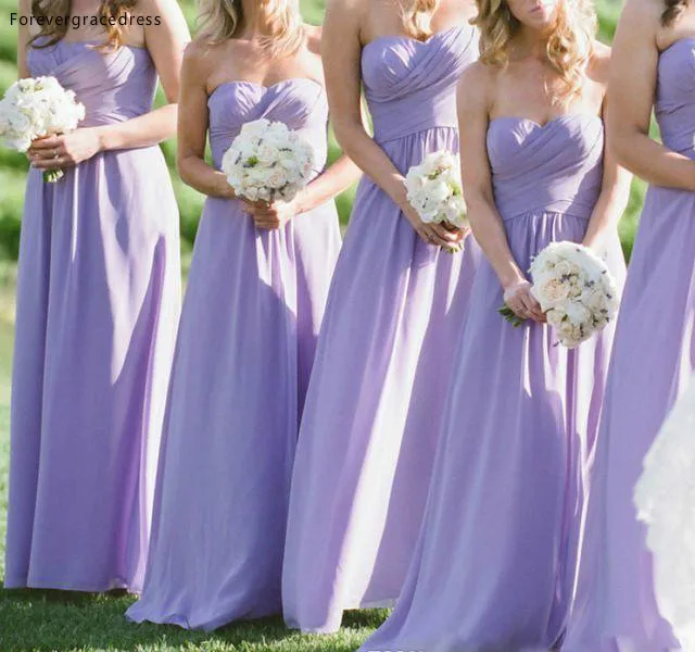 

2019 Cheap Lavender Long Chiffon Bridesmaid Dress A Line Garden Country Formal Wedding Party Guest Maid of Honor Gown Plus Size