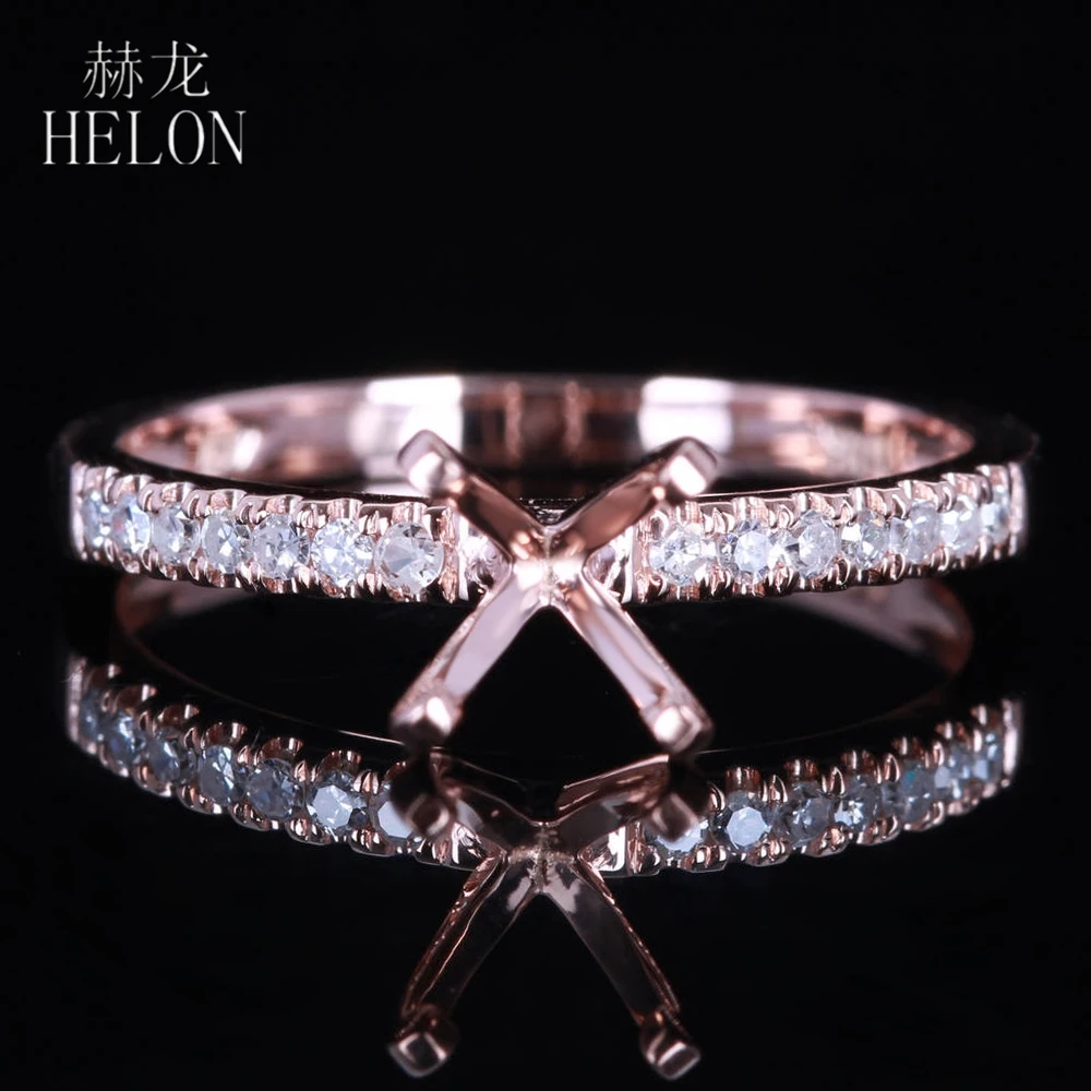 

HELON 7mm Round Solid 14k AU585 Rose Gold Natural Diamonds Semi Mount Engagement Wedding Ring For Women Trendy Fine Jewelry