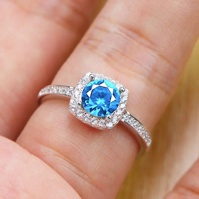Bague ronde en argent sterling 925 pour femmes, pierres précieuses synthétiques, rubis, saphir, émeraude, aigue-marine, tourmaline, ajustable, M11