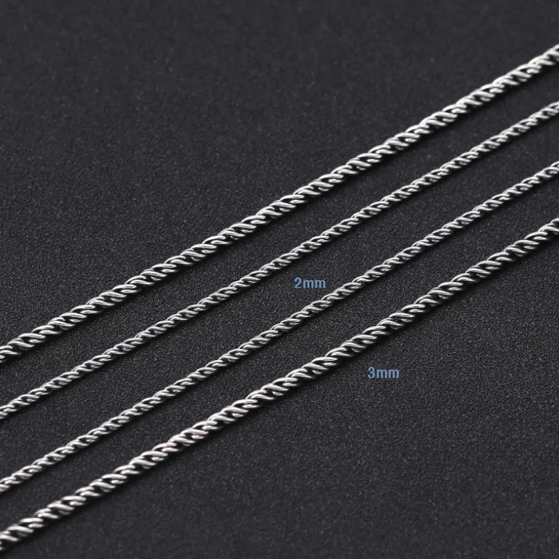 Unibabe Pure Silver 925 Sterling Silver Men Women Retro Thai Silver  2mm 3mm Twist Necklace S925 Real Silver Chain Necklace male