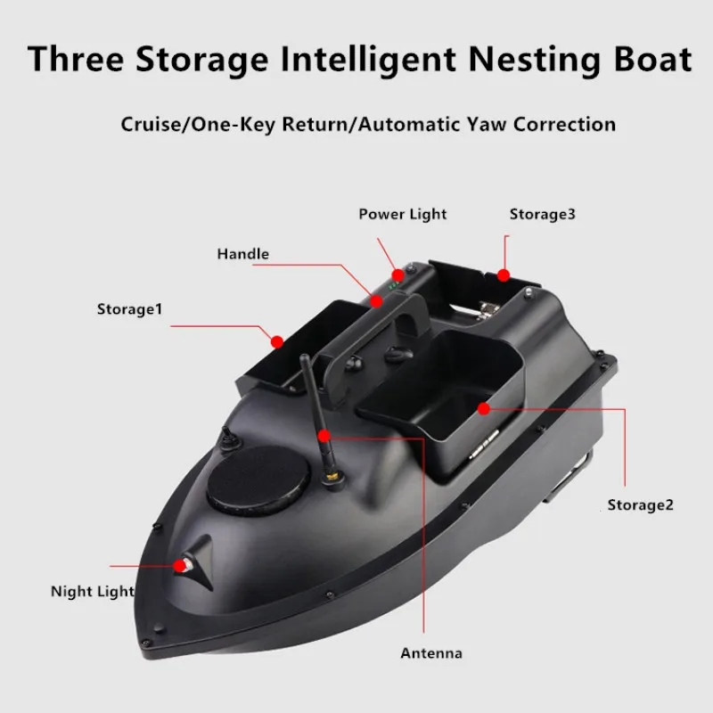 GPS Return Smart Cruise 3Hopper Remote Control Fishing Boat 2KG Load 500M Waterproof High Speed Sonar Fish Finder RC Bait Boat