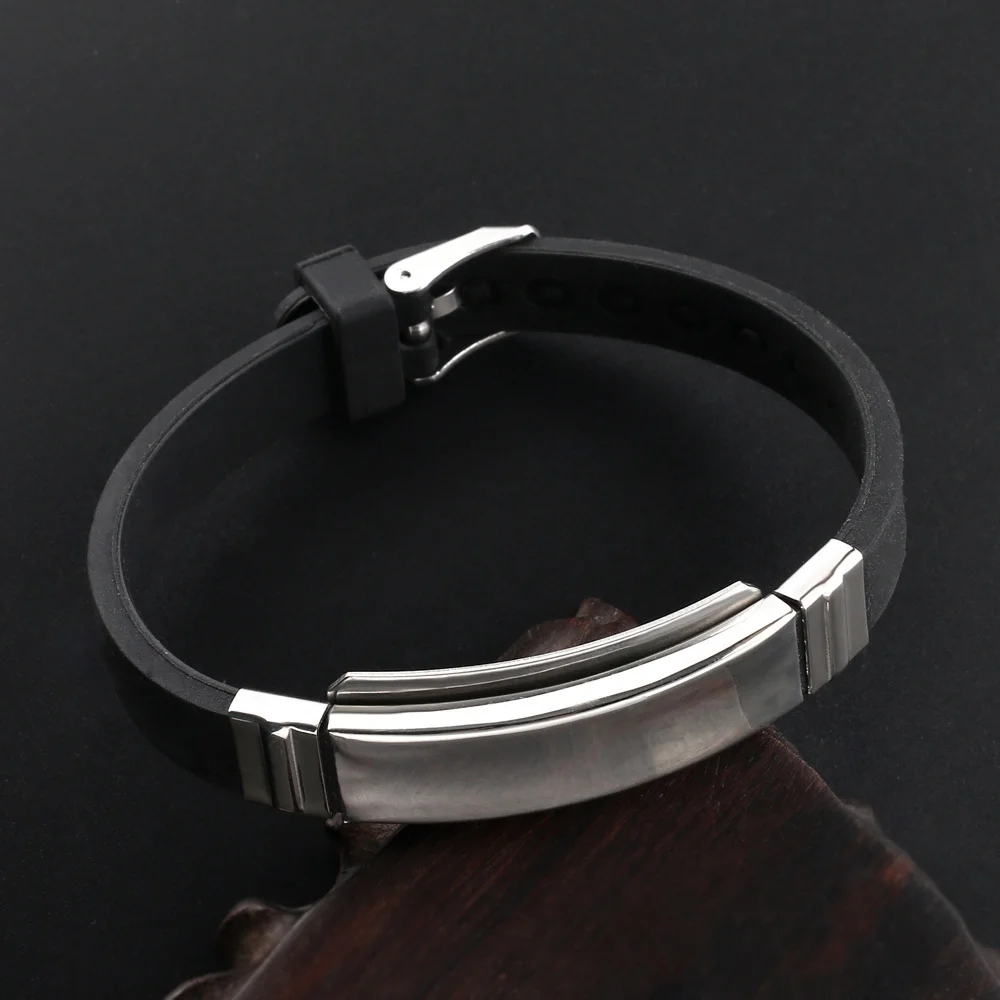 2024 Trend Jewelry Stainless Steel Silicone Bracelet Classical Smooth Glossy Titanium Steel Bracelet for Men Pulsera Hombre