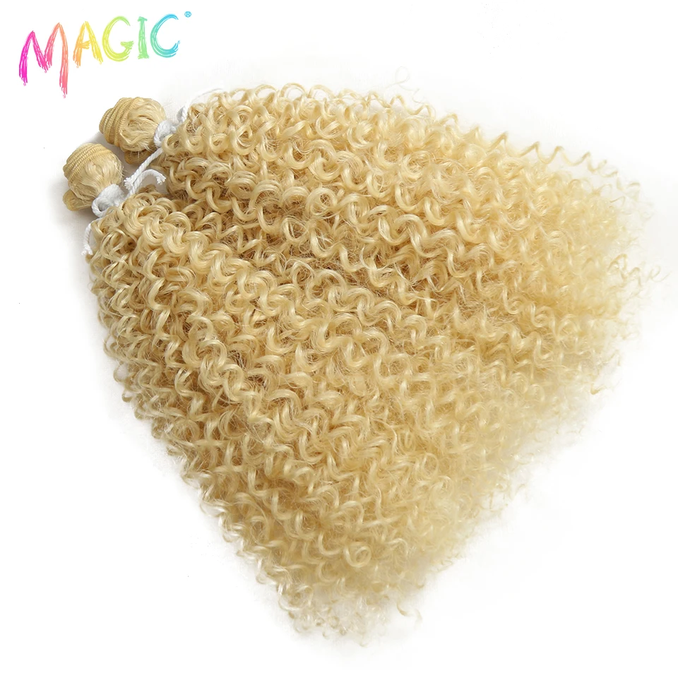 Magie 2PCS 24 zoll Afro Verworrene Lockige Haar Bundles 613 Blonde Farbe Locken Synthetische Haar Extensions Lockiges Haar Zubehör