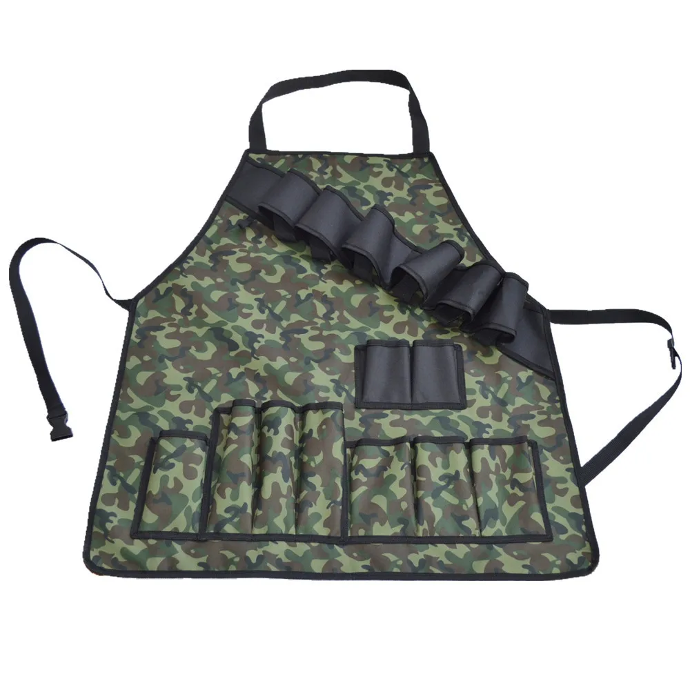 Outdoor Picnic BBQ Durable Apron 600D Oxford Camouflage Barbecue Apron Kitchen Garden Tools Multiple Pockets Apron