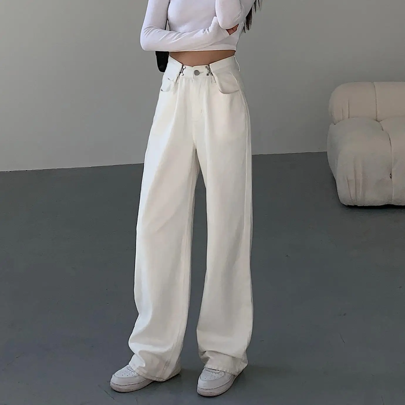 

ZHISILAO New Wide Leg Jeans Women High Waist Boyfriend Loose Denim Pants White Mom Jeans 2021 Trousers