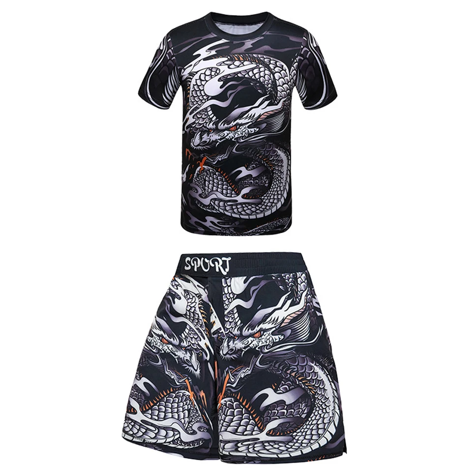 Bambini Bjj Rashguard jiu jitsu MMA t-shirt + Pant KickBoxing set Boy Gym bambini Muay Thai Shorts MMA abbigliamento collant a compressione