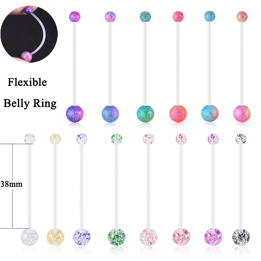 10-50pcs 14G Pregnancy Belly Button Rings Flexible Bioplast Sport Maternity Navel Retainer Industrial Flash Balls Body Piercing