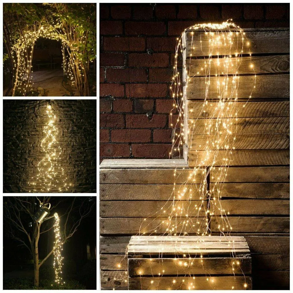 Guirlanda Icicle LED String Luz, Jardim Luz, Videiras, fio de cobre, 200 LED, Gypsophila Fairy, feriado, festa de Natal, UE, EUA Plug