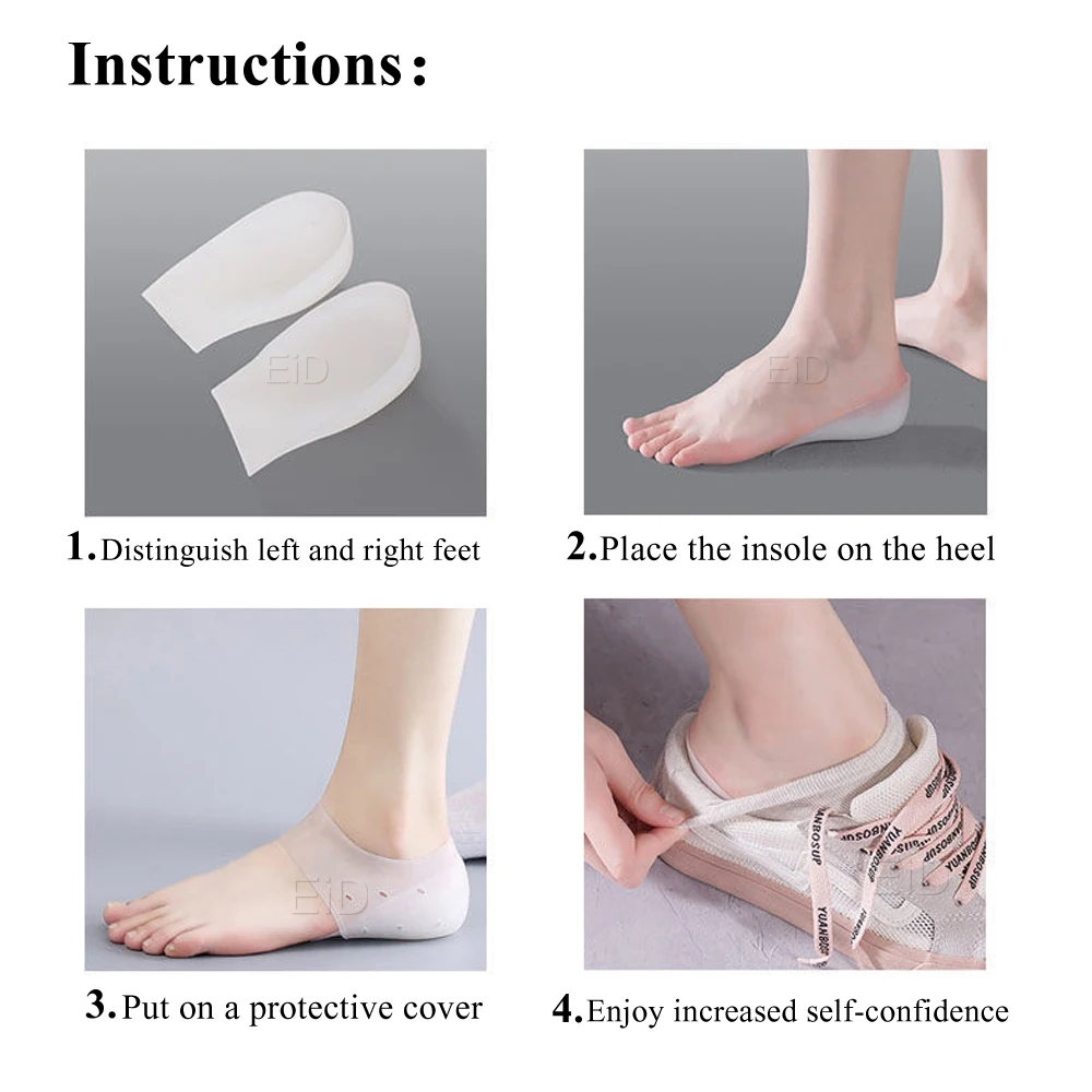 Invisible Height Increase Insole Silicone Socks Arch Support Gel Heel Pads Orthopedic Heel Cushion Soles Foot Massage man women