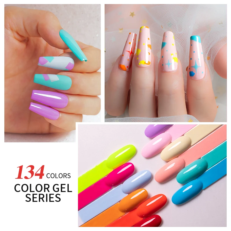 BOZLIN 7.3ML Color Gel Nail Polish Soak Off UV Gel 134 Colors Gel Polish Semi Permanent Varnishes Nails Art Tools Base Top Coat