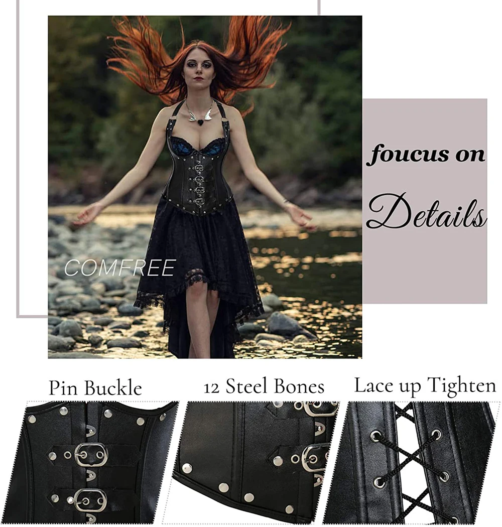 6xl พลัสขนาดผู้หญิงเซ็กซี่สีดำรัดตัว Steampunk Gothic รัดตัว Bustier Espartilho เอว Cincher Korsett Overbust Femme