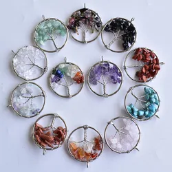 Wholesale 12pcs/lot mixed natural stone Tree of life handmade wire color wire wrapped Pendants 30mm for jewelry marking free