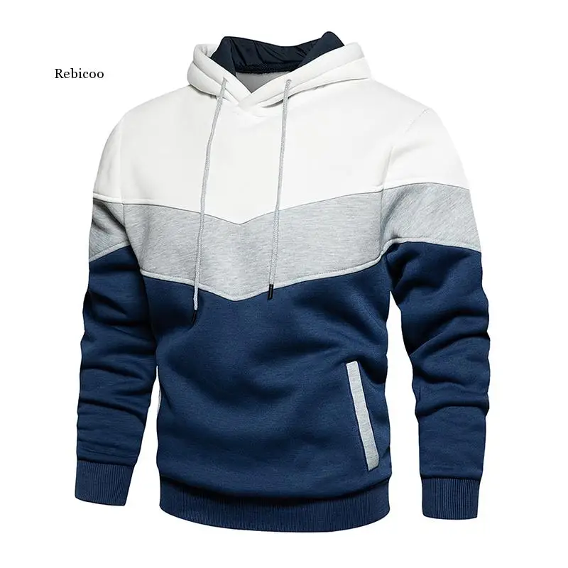 

Men's Patchwork Hooded Sweatshirt Hoodies Clothing Casual Loose Fleece Warm Streetwear Male Fashion Autumn Winter Outwear