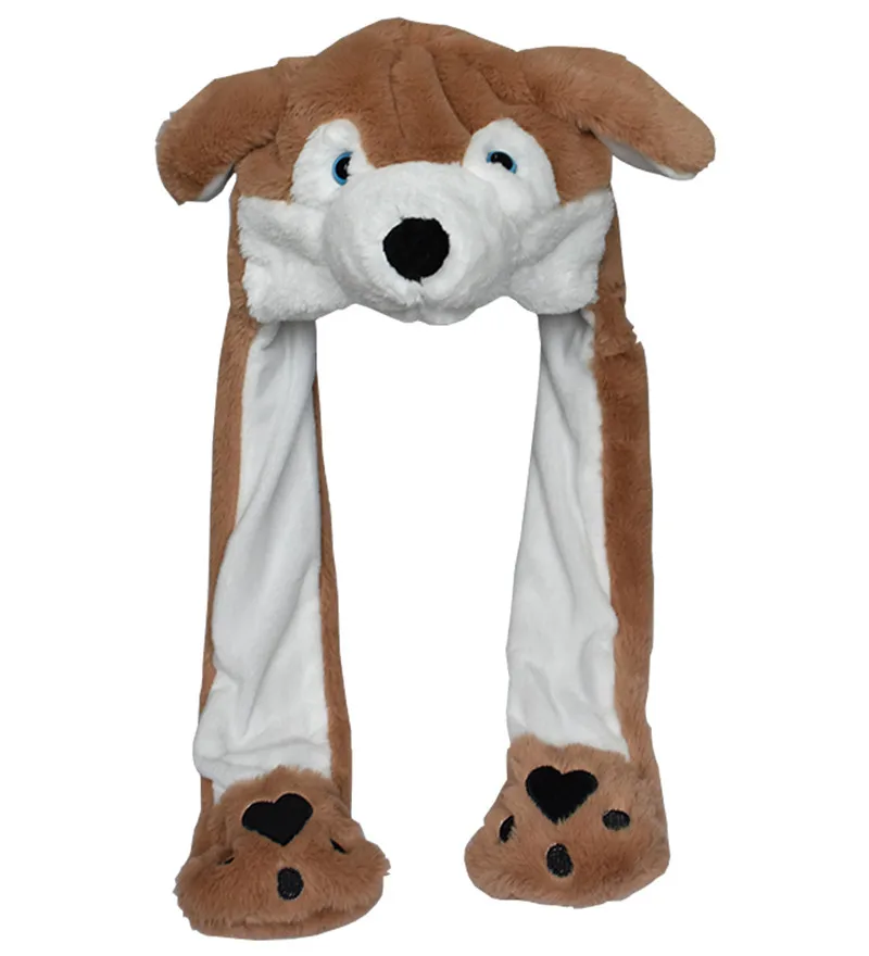 JOYHY Ear Moving Cute Plush Grey Wolf Animal Hats with Paws for Adults Teenagers Kids Boys Girls Costume Winter Beanie Caps view 4