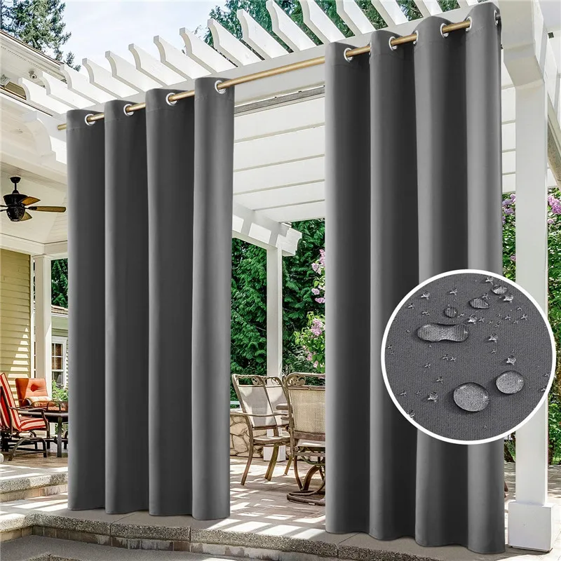 

Outdoor Curtain Patio Detachable Waterproof Drapery Windproof Grommet Fadeproof Window Curtains for Pergola Garden Arbor