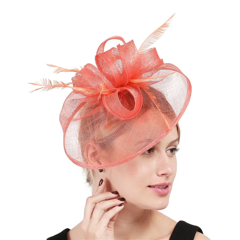 

New Color Coral Hair Fascinator Sinamay Wedding Hair Clip Or Headbands Winter Party Royal Ascot Bridal Church Show Hat Millinery