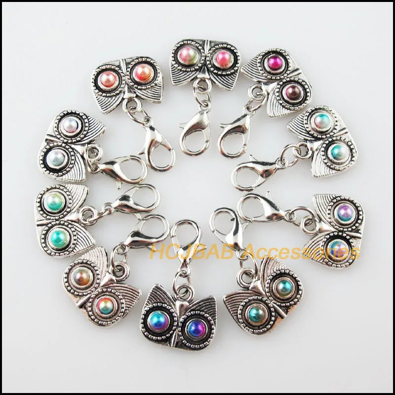 

10 New Animal Owl Charms With Lobster Claw Clasps Multicolored Mixed Beads Retro
