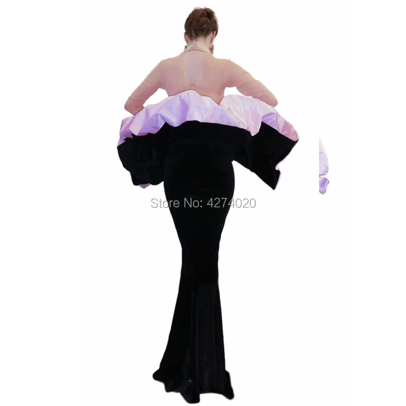 Sexy women pearls shells dresses Pearls Transparent Long Sleeves Dress Birthday Celebrate Long party Dress