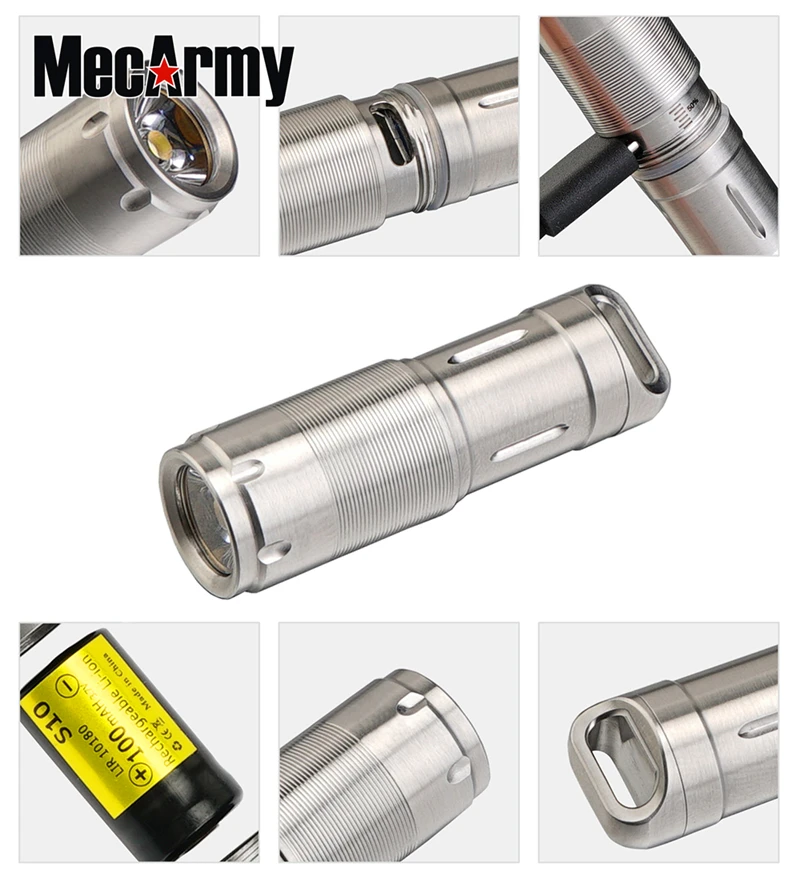 MecArmy X2S Keychain Flashlight CREE XP-G2 LED 130LM Micro USB charging Stainless steel mini torch light built-in 10180 battery