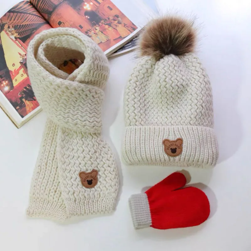 Baby with velvet hat scarf set autumn and winter children men and women lovely princess warm knit jumper knit cap cotton