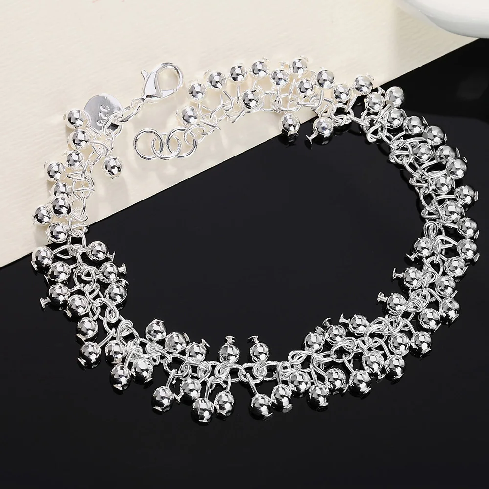 DOTEFFIL 925 Sterling Silver Smooth Grape Beads Ball Bracelet For Women Wedding Engagement Party Jewelry
