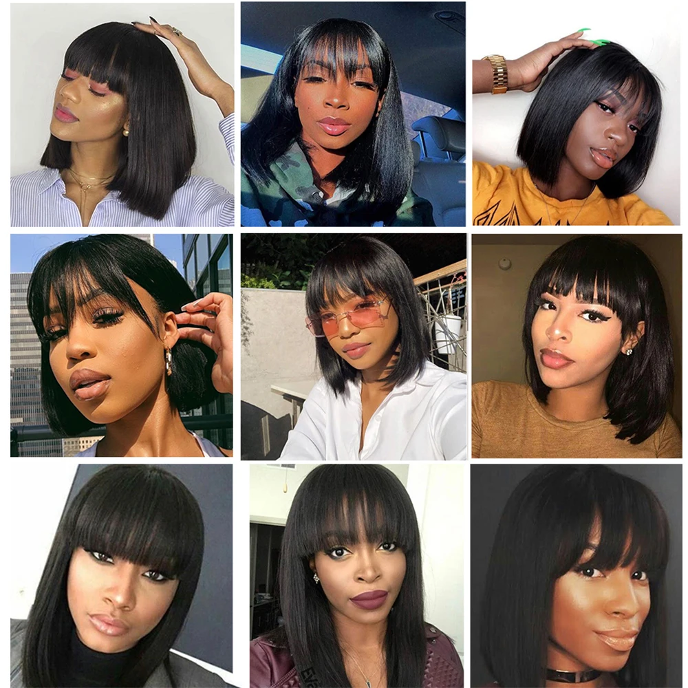 Tinashe Beauty Short Bob Wig With Bangs Pixie Cut Brazilian Human Hair Wigs Remy Full Manchine Cheap Red Brown Wigs For Women images - 6