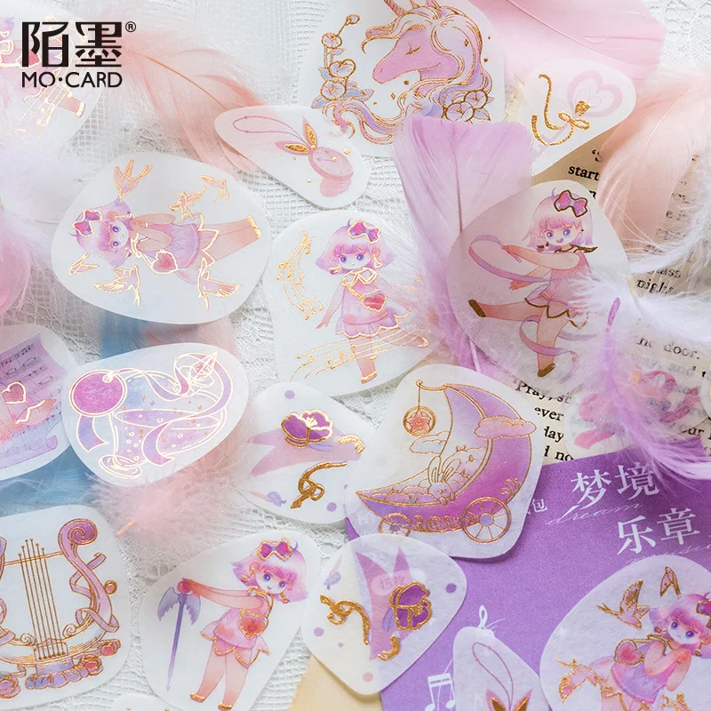 1 Pack (45 pcs ) Cute Starry Flower Elves Golden Glitter Decorative Stickers Bullet DIY Sticker