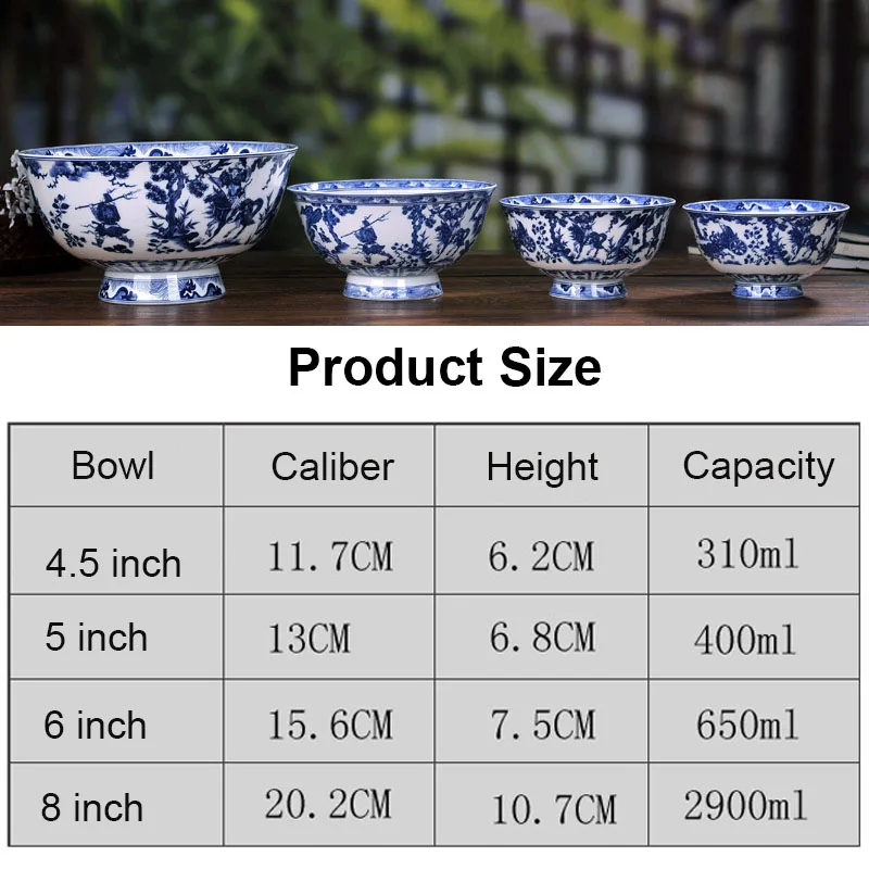 Jingdezhen Blue and White Porcelain Tableware Ceramic Rice Bowl Chinese Bone China Ramen Soup Bowls Kitchen Dinnerware Container