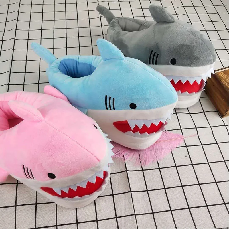 Adult Shark Slippers Women Winter Soft Home Shoes Fury Slippers Unisex Funny House Room Lazy Shoes Girls Blue Animal Slippers