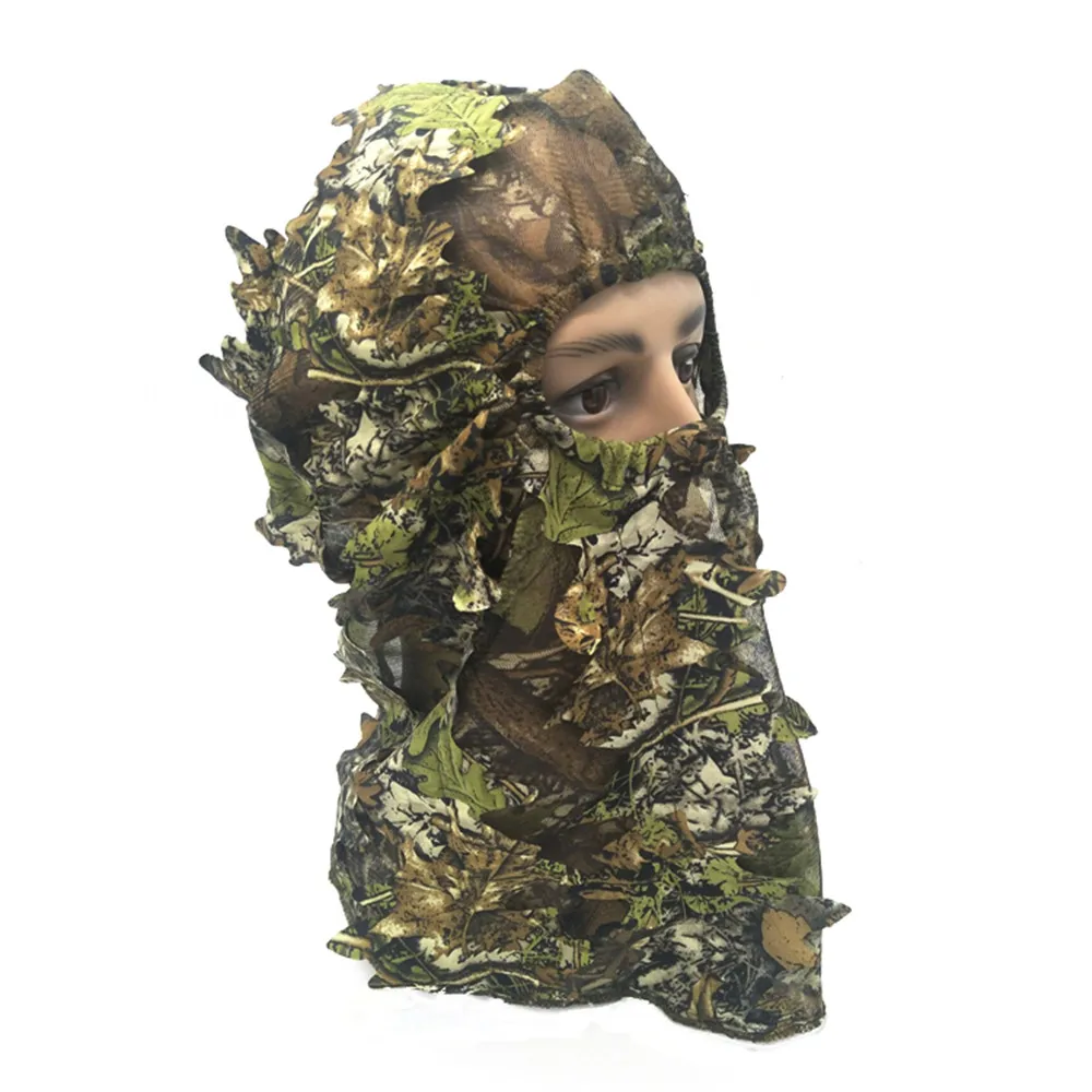 3D Maple Leaves Bionic Camouflage Hunting Fishing Face Mask Cycling Sunproof Full Face Mask Jungle Photographing Camo Hat Caps