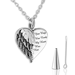 Stainless Steel Urns Your Wings Were Ready My Heart was Not Memorial Necklace Ashes Fashion Jewelry Keepsake Cremation Pendant