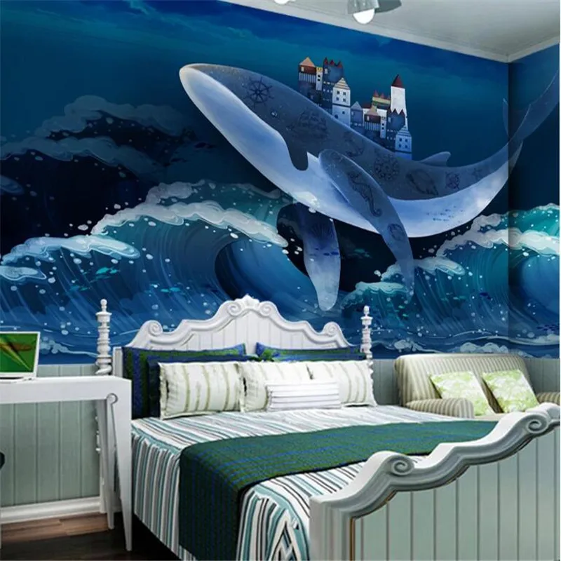 Milofi custom large 3D printing wallpaper mural fantasy whale home cartoon children's room background wall