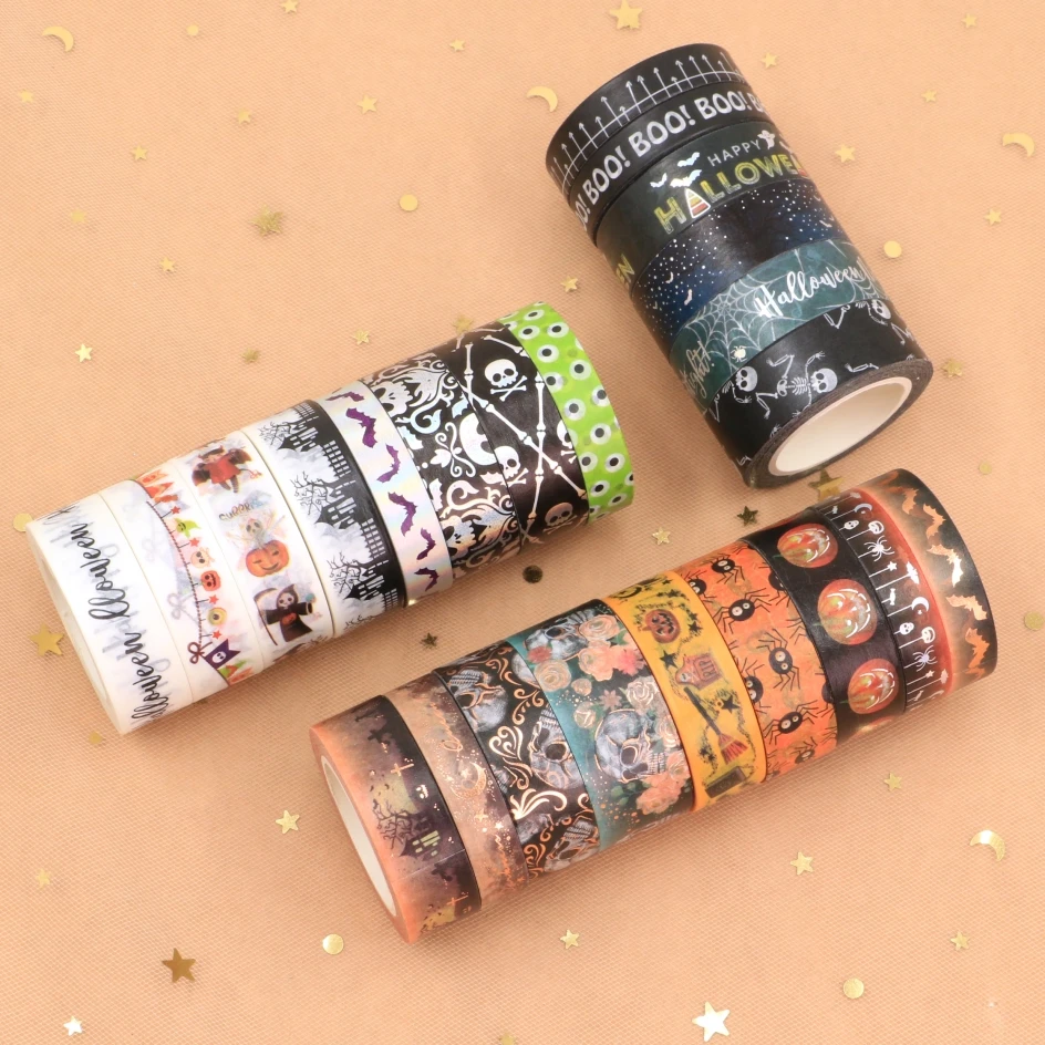 2021 Halloween Decorative Adhesive Tape pumpkin Skull foil Masking Washi Tape Diy Scrapbooking Sticker Label Japanese Stationery