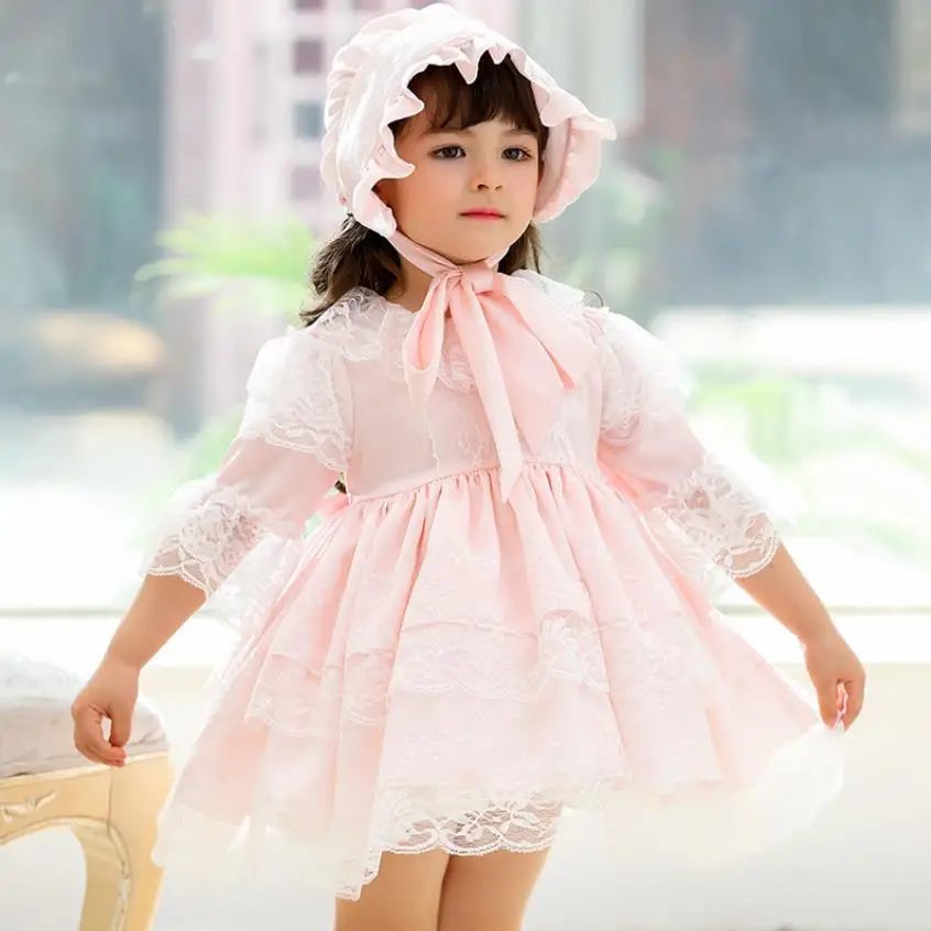 

Baby Clothing Spanish Vintage Ball Gown Lace Stitching Sleeveless Sweet Cute Girls Lolita Princess Dresses For Easter Eid A432