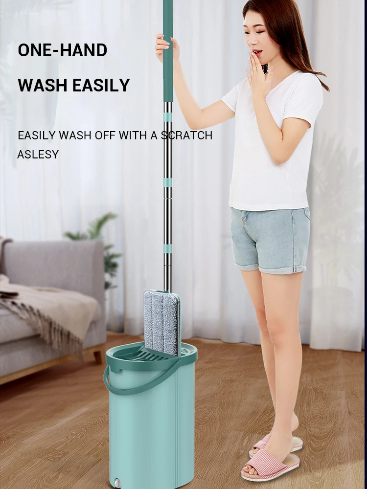 Magic Microfiber Cleaning Mops Flat Squeeze Magic Automatic Home Kitchen Floor Cleaner Free Hand Mop with Bucket bathroon