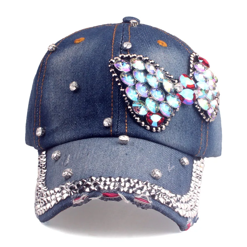 [YARBUU] New Fashion Rhinestone Butterfly Baseball Cap Girls Women Snapback Hip Hop Adjustable Sun Hat Cowboy Hat