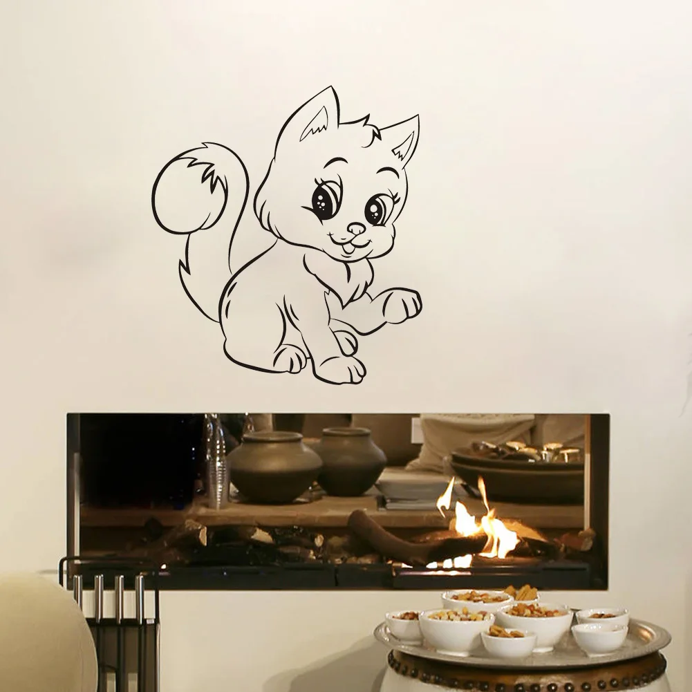 Cartoon Cat Wall Stickers Home Decoration For Living Room Bedroom Fridge Kitchen Art Mural Waterpoof Peel & Stick PVC Wallpaper