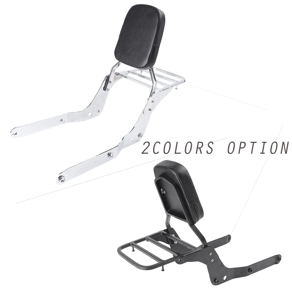 

Motorcycle Rear Passenger Sissy Bar Luggage Rack Backrest w/ Leather Pad For 2004-2012 Honda Shadow VT750C Aero Black/Chrome