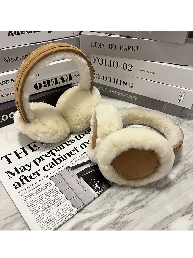 Real Sheep Shearling Fur Earmuff Winter Warm Fashion Ear Warmer Women Soft Ear Muffs