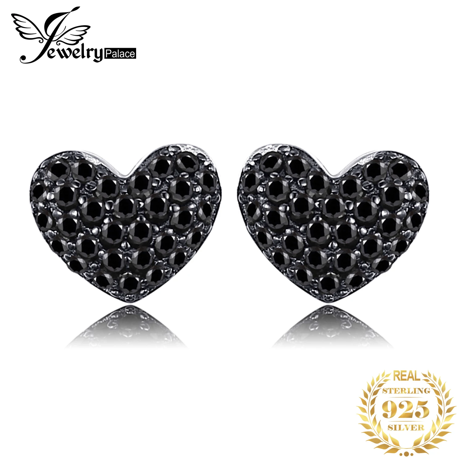 

JewelryPalace Love Heart Genuine Black Spinel 925 Sterling Silver Stud Earrings for Women Fashion Statement Gemstone Earrings