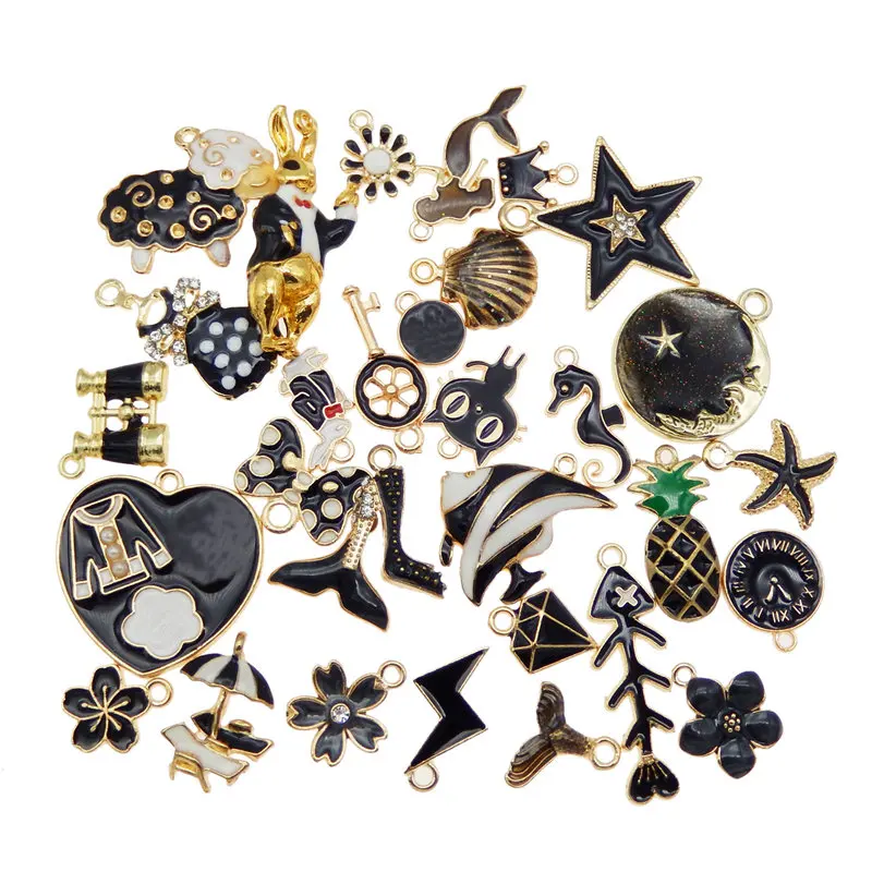 Julie Wang 10PCS Enamel Charms Random Mixed Star Fruit Animal Flowers Alloy Pendants Necklace Earrings Jewelry Making Accessory