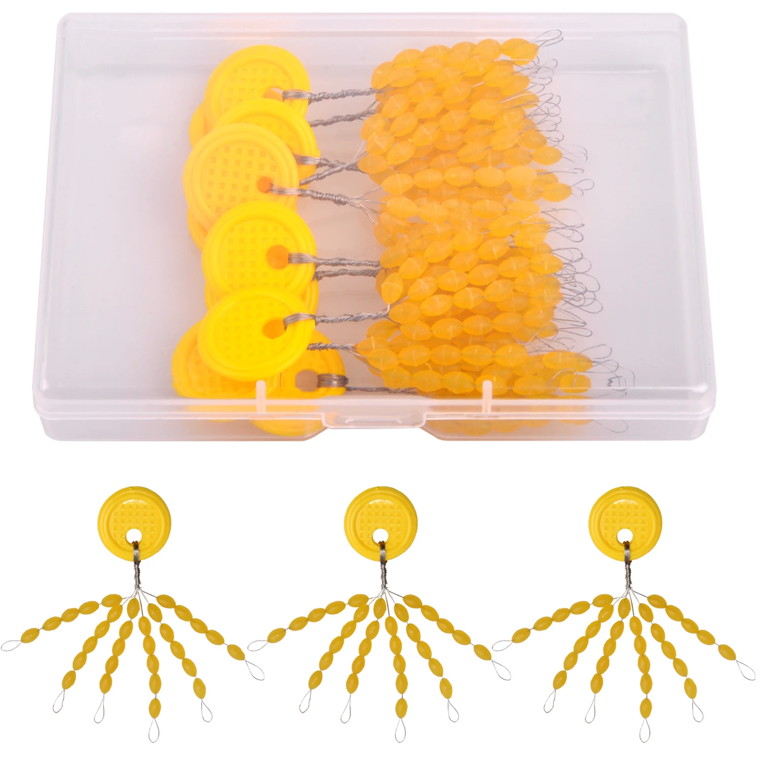 

300Pcs/Box Rubber Space Beans Yellow Oval Stopper Fishing Bobber Float Stopper Connector Fishing Line Accessories Tackle