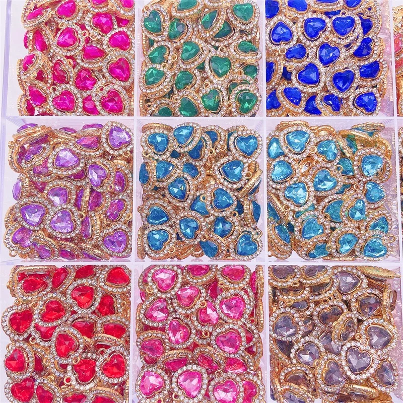 Peixin 10pcs/set Fashionable Colorful Cute Crystal Heart-Shaped Women\'s Jewelry Accessories DIY Jewelry Making Charm Wholesale