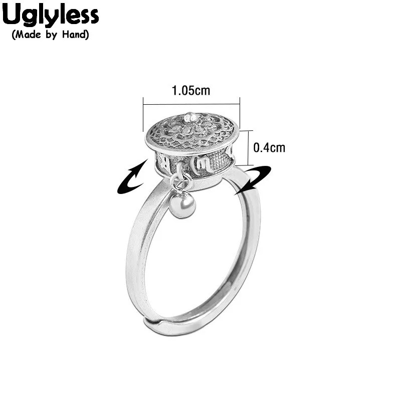 Uglyless GOOD LUCK Buddhistic Prayer Wheel Spinning Rings Men Women Rotating 6-word Mantra Unisex Rings 925 Silver Lotus Bijoux view 5