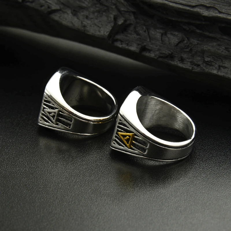 Valily Jewelry Mens Ring Gold Star Moon Sword Islam Ring for Men Stainless Steel Fashion Finger Band Ring Arab Allah Crescent
